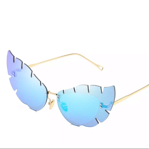 Leaf glasses blue mirror rave festival cat eye edc - Picture 3 of 3